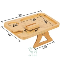 Table de plateau de bras de canapé en bambou, table pliable de plateau de bras de canapé avec des fentes de carte de gobelet, avec support de téléphone rotatif à 360