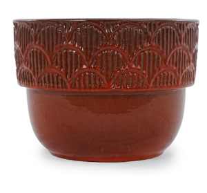 Grand pot de fleurs en céramique gaufrée bordeaux de style vintage américain - Écologique, durable, texturé, avec trou de drainage pour la maison - Product Image 1