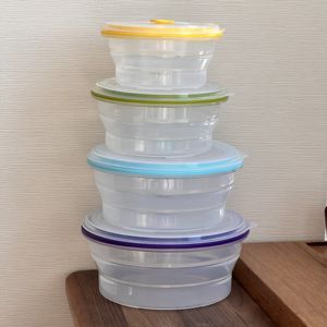 Lot de 4 boîtes à bento pliables rondes en silicone pour le rangement des aliments Boîtes à lunch pliantes en silicone pour le bureau - Product Image 1