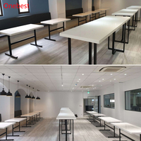 Ensemble de table à manger de luxe pour salle à manger moderne, table de restaurant en pierre solide blanche brillante