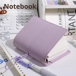 M5 Portable Strap Litchi Pattern Faux Leather Double-adhesive Paper Japanese Korean Cute Style Loose-Leaf <b>Notebook</b> Cover Travel - Product Image 1