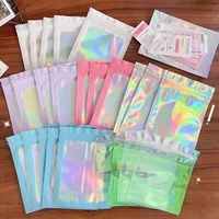 Sacs à fermeture éclair personnalisés de petite taille, sacs en plastique holographique à soufflets latéraux, pochettes transparentes roses, pochettes antistatiques à fermeture éclair