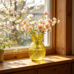 Vase en verre côtelé Hourglass vert et jaune à large ouverture pour la décoration de la maison, des tables de mariage, vase à <span class=keywords><strong>fleurs</strong></span> moderne en verre - Product Image 3