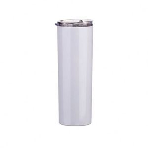 White 20oz Sublimation Skinny Tumbler Stainless Steel Straight Blank with Lid Straw for <b>Hot</b> Cold <b>Drinks</b> - Product Image 1