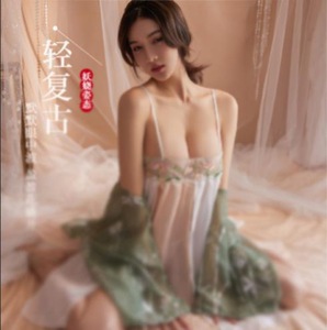 Lingerie érotique pour femmes, Robe longue séduisante style Hanfu palais ancien transparente, grande taille, avec bandeau ventre nu et haut bustier - Product Image 5