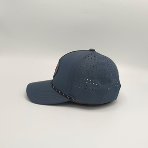 Casquette de baseball de luxe premium, structurée à 5 panneaux, avec visière incurvée, logo en patch de caoutchouc PVC imperméable, style golf avec cordon - Product Image 3