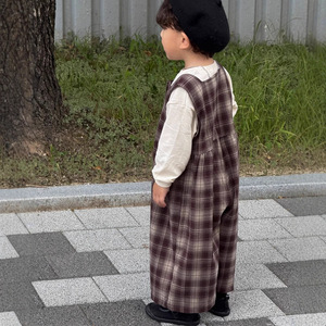 Tuta Stile Retrò a Quadri per Bambini Primavera 2026, Stile Coreano, Salopette Larga per Ragazzi e Ragazze, Gamba Dritta e Larga per Bambini Piccoli - Product Image 1
