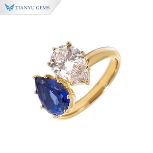 TIANYU GEMS Custom 10K14K18k Yellow Gold Toi Et Moi <b>Ring</b> Pear Blue Sapphire and Lab-diamond Customized Wedding Engagement <b>Ring</b> - Product Image 2