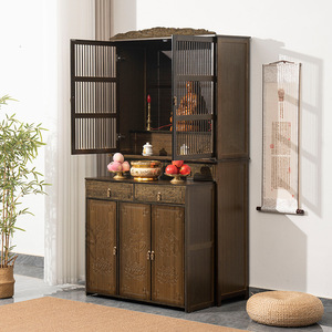 Chinese Style Carved <b>Bamboo</b> Cabinet Antique Multi Functional Shrine Altar For Buddha Wealth God Offering <b>Table</b> - Product Image 2
