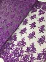 Tela de Tul con Lentejuelas y Cuentas Moradas de Lujo, Bordado a Mano de Alta Calidad para Vestidos de Novia y Prendas