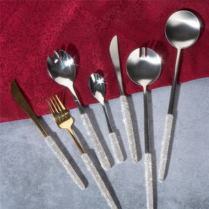 银金钻石现货手工制作肉餐具套装不锈钢餐具雕刻牛排叉刀勺4件套 - Product Image 4