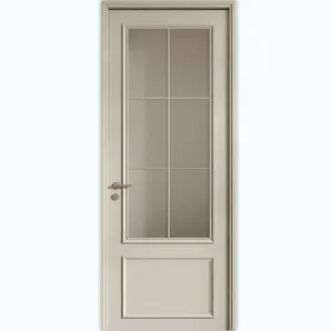 MM-022 Waterproof Wooden Bathroom Door With Glass Window Push And Pull Opening 3 Year Warranty-Veneer Painting Finish