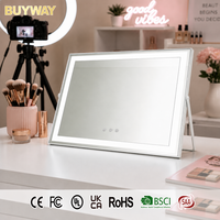 Miroir de Maquillage LED Incurvé avec Haut-parleur Bluetooth, 3 Couleurs, Tactile et Dimmable, pour Chambre à Coucher, Cadeau, Vente en Gros, OEM