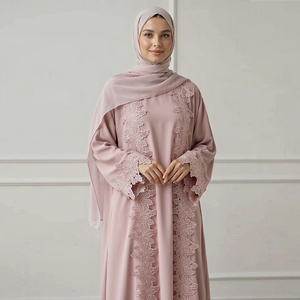 Abaya Leduo Personalizada 2026 con Nuevo Diseño Floral, Encaje y Parches, con Hiyab a Juego, Elegante Vestido Largo Maxi para Mujeres Musulmanas de Dubái - Product Image 1