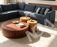 Ensemble de tables basses cylindriques rondes en MDF avec placage en bois de frêne, tables d'appoint gigognes pour salon