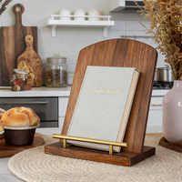 Support de livre de cuisine moderne en bois avec barre métallique dorée, à un seul niveau, pour la cuisine et le bureau (vente en gros)