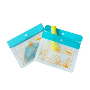 Stationery Set EVA Packaging Bags Custom Frosted Plastic Pen Ruler Packaging Pouch With Button closure For Students Kids