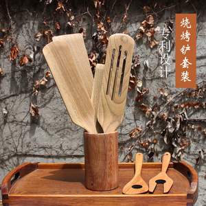 Sunshine Hemu Wooden Spatula Set Multipurpose Kitchen <b>Tools</b> For <b>BBQ</b> Cooking Pancake Steak Pizza Teppanyaki - Product Image 5