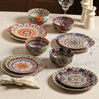 Service de vaisselle en céramique de style bohème marocain - Assiettes et bols colorés peints à la main pour la maison, la cuisine, le restaurant et les fêtes