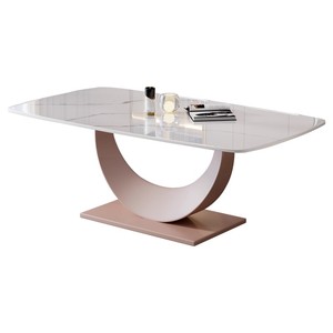 Meja makan persegi panjang rumah tangga kecil Modern dengan dasar logam dan lempengan batu batu untuk furnitur rumah di apartemen - Product Image 5