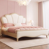 Lit double JINS Machardani avec rangement, design moderne du sommier – Bois massif, cuir véritable, mobilier de chambre pour appartement et entrepôt