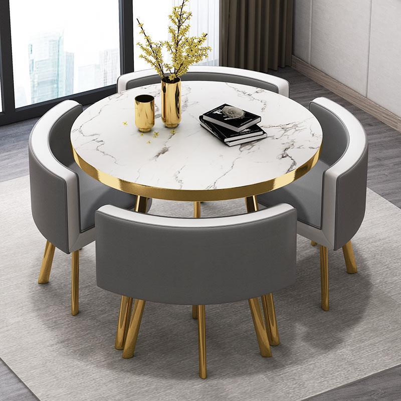 Gris 1 table 4 chaises-cuir gris