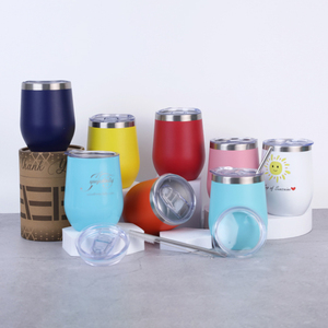 Logo personnalisé gravé au laser en forme de coquille d'oeuf 12oz enduit de poudre double paroi en acier inoxydable tasse thermique tasse gobelet à vin avec couvercle - Product Image 1