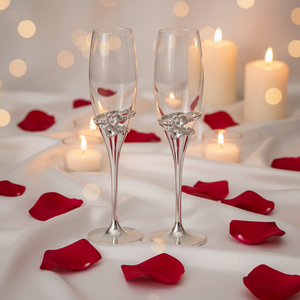 Luxury Metal Leg Silver Plated <strong>Champagne</strong> Glasses 2 Piece Set Wedding Party <strong>Flute</strong> Goblet Custom Branded Gift Box - Product Image 1