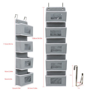 Five Layer Non Woven Fabric Hanging Storage Bag Gray Khaki Bedroom Organizer Hook Type 138cm Multipurpose Closet Storage - Product Image 1