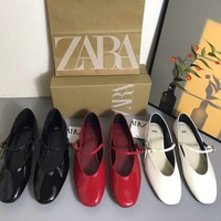 Chaussures plates Mary Jane en cuir verni rouge pour femme ZA, nouvelle collection printemps 2026, style ballerines à talon bas, chaussures françaises