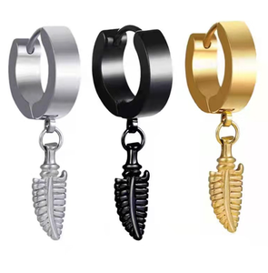 Boucles <span class=keywords><strong>d</strong></span>'oreilles coréennes en acier inoxydable feuilles boucles <span class=keywords><strong>d</strong></span>'oreilles clip sans piercing pour hommes - Product Image 1