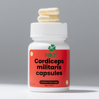 Suplementos a base de hierbas de marca privada OEM, cápsulas de Cordiceps Militaris, extracto de polvo de Cordiceps Militaris de buena calidad
