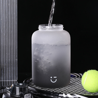 Bouteille d'eau sport grande capacité, sans BPA, écologique, dégradée mate, avec paille, couvercle à clapet, poignée de transport, anti-fuite, pour camping et gym