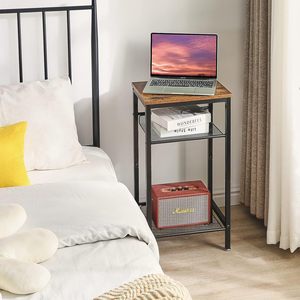 Retro Style Iron Wood <b>Side</b> <b>Table</b> With <b>Storage</b> For Bedroom Living Room - Product Image 1