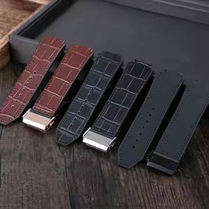 Bracelet de <span class=keywords><strong>montre</strong></span> en cuir de vache véritable neuf pour <span class=keywords><strong>homme</strong></span>, 25*19mm, marron noir, pour bracelet H Ublot BIGB ANG, fermoir en acier inoxydable, bracelet en caoutchouc - Product Image 1