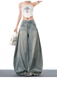 Pantaloni in Denim a vita alta da <span class=keywords><strong>donna</strong></span> taglie forti con <span class=keywords><strong>Jeans</strong></span> larghi a tinta unita tessuto a lavaggio leggero Casual per la primavera - Product Image 4