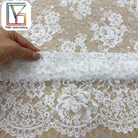 Nouveau tissu en dentelle française, dentelle florale, tissu perlé, dentelle Chantilly, tissu à sequins, dentelle cils, tissu perlé pour robe de mariée blanche