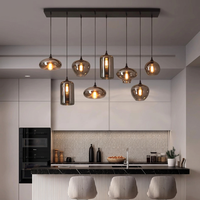 Lampe suspendue en verre soufflé à la main, style nordique moderne, pour îlot de cuisine, restaurant, décoration, boule de verre gris fumé