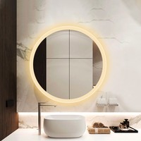 Miroir de salle de bain intelligent LED rond mural 304, anti-buée, à intensité variable, 3 couleurs de lumière, haut-parleur Bluetooth intégré, indice de protection IP44