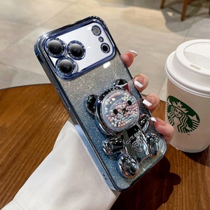 เคสโทรศัพท์เคลือบกลิตเตอร์ลายหมีน่ารัก สำหรับ iPhone 17 16 15 14 13 12 11 Pro Max พร้อมขาตั้ง - Product Image 4