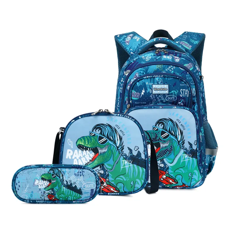 Ensemble de sac à dos scolaire en nylon imperméable pour enfants Dinosaure Cartoon Kid Boys School Backpacks Bag Set