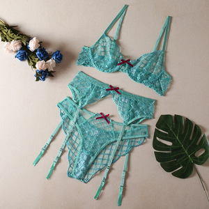 French High Quality Embroidery Lace Bra and Thong Set Sexy Lingerie for Women Garter Belt - Product Image 3