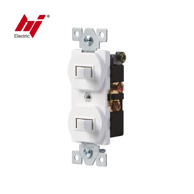 15A 120V Double Toggle Switch Wall Switch Comb. with Side Wire White Color