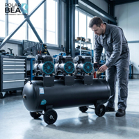 Compresor de Aire Silencioso Sin Aceite POLAR BEAR 50L/120L/160L Doble/Cuatro Cilindros 3000W-6000W 220-240V 2800rpm 8Bar Industrial