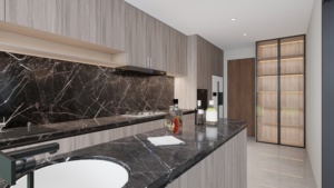 Meubles de cuisine modernes et minimalistes, armoires, plan de travail en pierre Nero Marquina, îlot de cuisine, ensemble de cuisine de luxe pour villa - Product Image 2