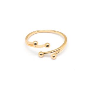 Simple Cute Women's 18K Gold Adjustable Double Ball <b>Ring</b> with Zircon Geometric Design Copper - Product Image 5