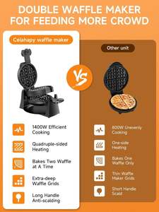 <span class=keywords><strong>Gaufrier</strong></span> 1400W Double <span class=keywords><strong>Gaufrier</strong></span> à Gaufres Belges 180° Rotation 8 Tranches <span class=keywords><strong>Plaques</strong></span> Antiadhésives <span class=keywords><strong>Amovibles</strong></span> Bac Récupérateur de Gouttes Réglable - Product Image 3