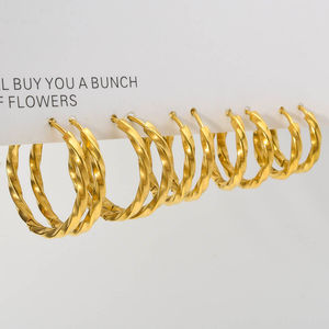 New Arrival Fashion Custom Waterproof Stainless Steel 18K Gold Plated Geometric Trendy <b>Twist</b> <b>Hoop</b> <b>Earrings</b> Unisex Anniversary - Product Image 3