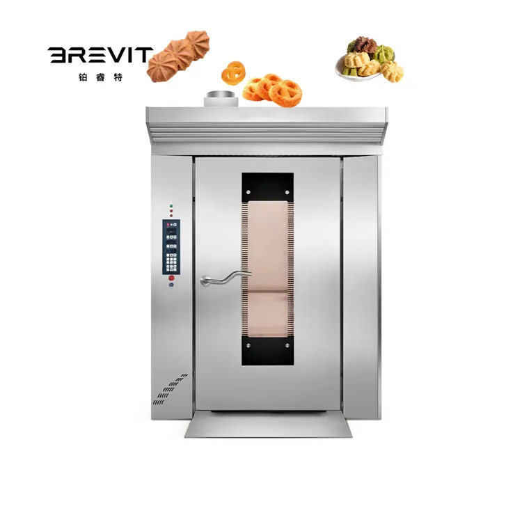 Brevit वाणिज्यिक औद्योगिक बेकरी ओवन के लिए 16/32 ट्रे पिज्जा रोटी पाक गर्म हवा रोटरी ओवन रोटी निर्माता मशीन