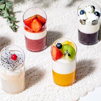 Vente en gros 3oz clair PS en plastique tasse inclinée élégante mousse pouding yaourt dessert présentoir